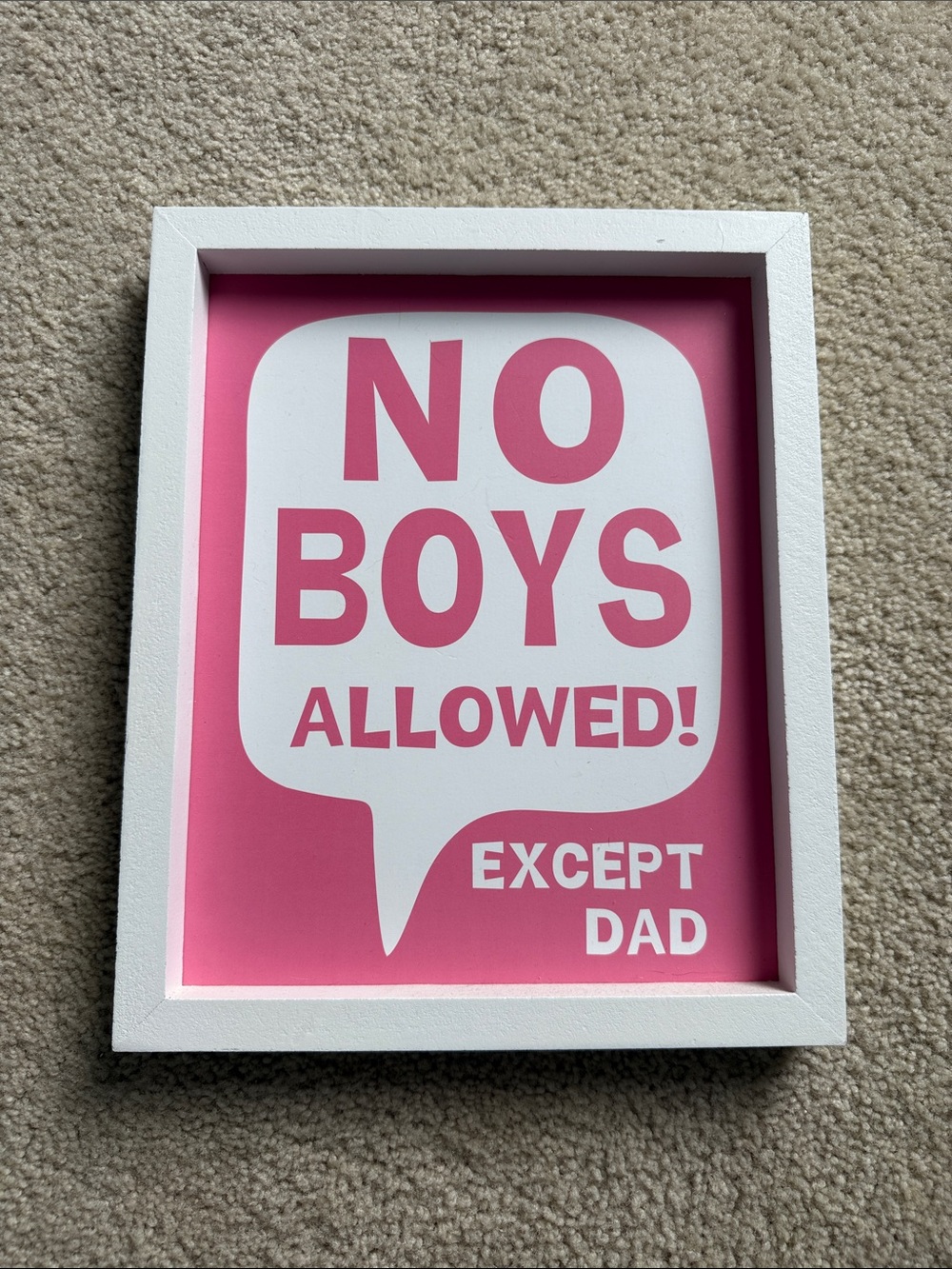 Pink "No Boys Allowed! Except Dad" Framed Wall Art